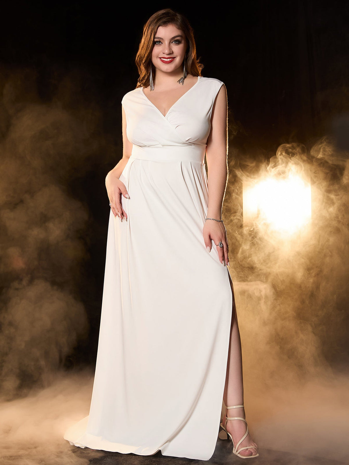 Women Clothing Solid Color V neck Backless Elegant Slim Fit Slit Maxi Dress