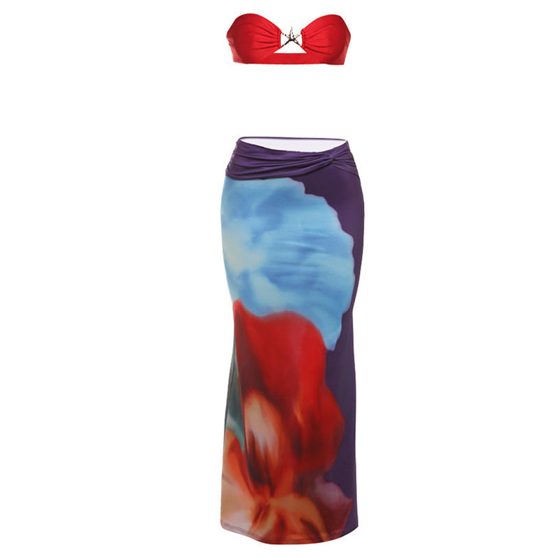 Spring Summer Women Clothing Sexy Cropped Solid Color Tank Top Slim Fit Sheath Dress Two Piece Sets