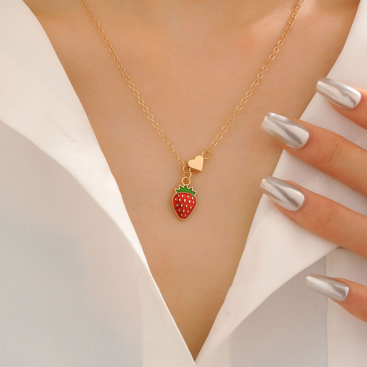 Alloy Cherry Strawberry Apple Pineapple Fruit Bracelet Necklace Jewelry Set