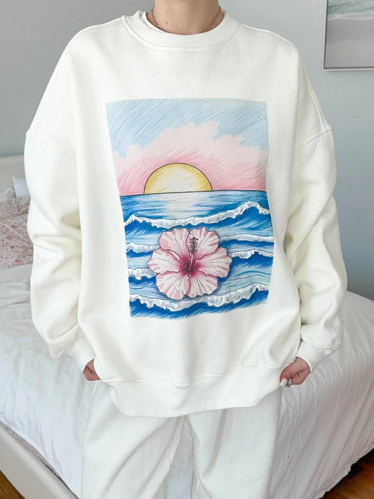 Autumn Women Clothing Printing Crew Neck Pullover Sweatshirt Loose Casual Top Women