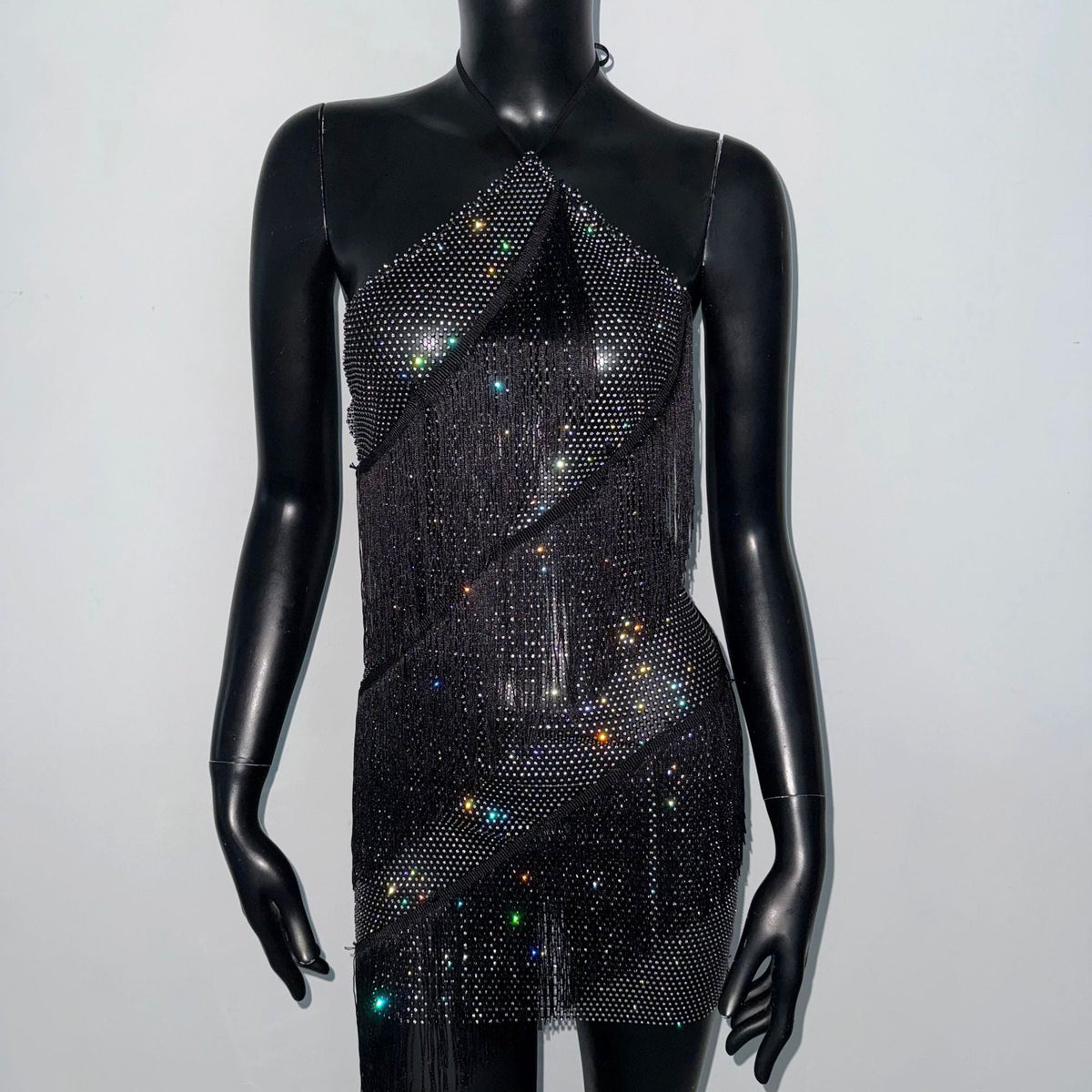 Sexy Slim Fit Sexy Dress Party Cami Dress Rhinestone Fishnet Dress Music Festival Wear Match Halterneck Dress Women