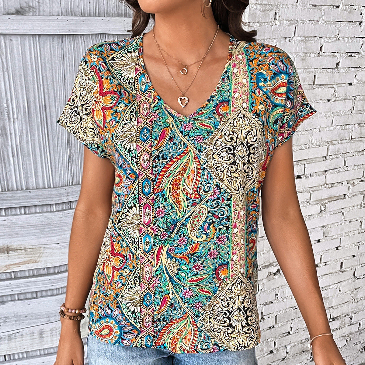 Summer Women Clothing Full Vintage Print Women Tops