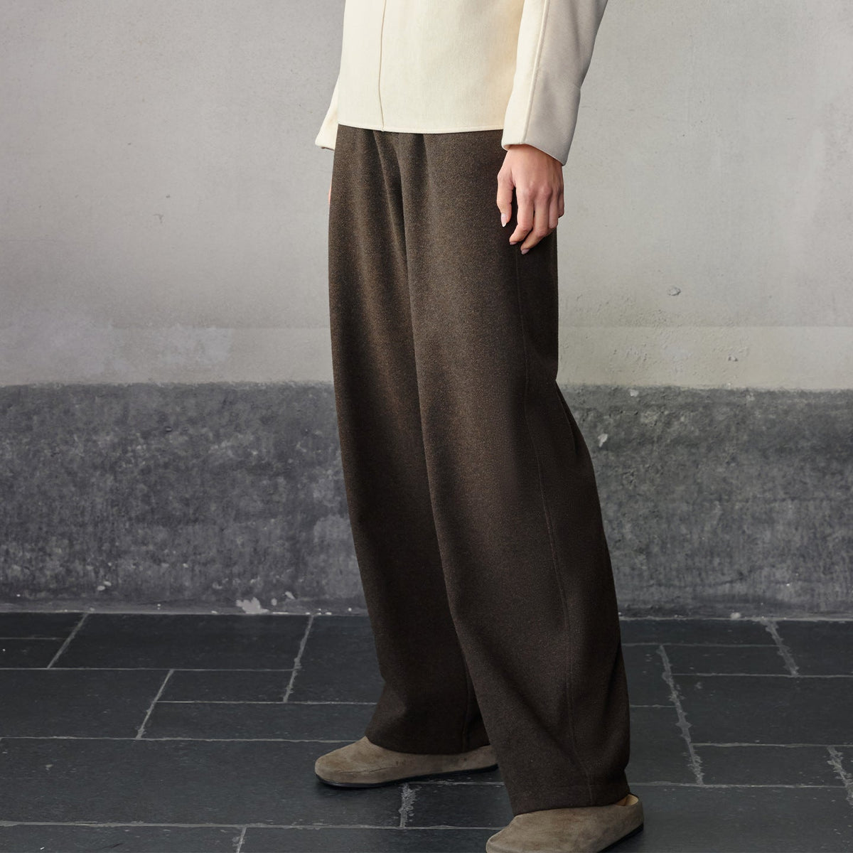 Thick Straight-Leg Pants Loose Wool Wide Leg Pants Women Autumn Winter Elastic Waistband Slimming Draped Pants Warm Casual Pants