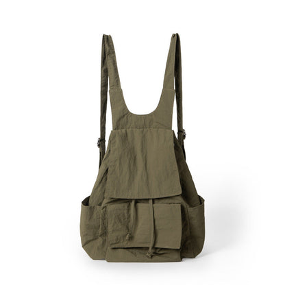 Bag women lightweight nylon backpack purse, pleated multi-pocket large capacity backpack, beige backpack lightweight