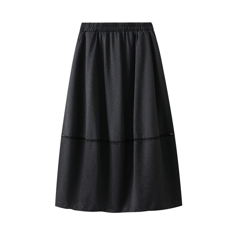 Stitching Soft Denim Skirt Women Autumn High Waist Slimming A line Skirt Mid-Length Umbrella Skirt