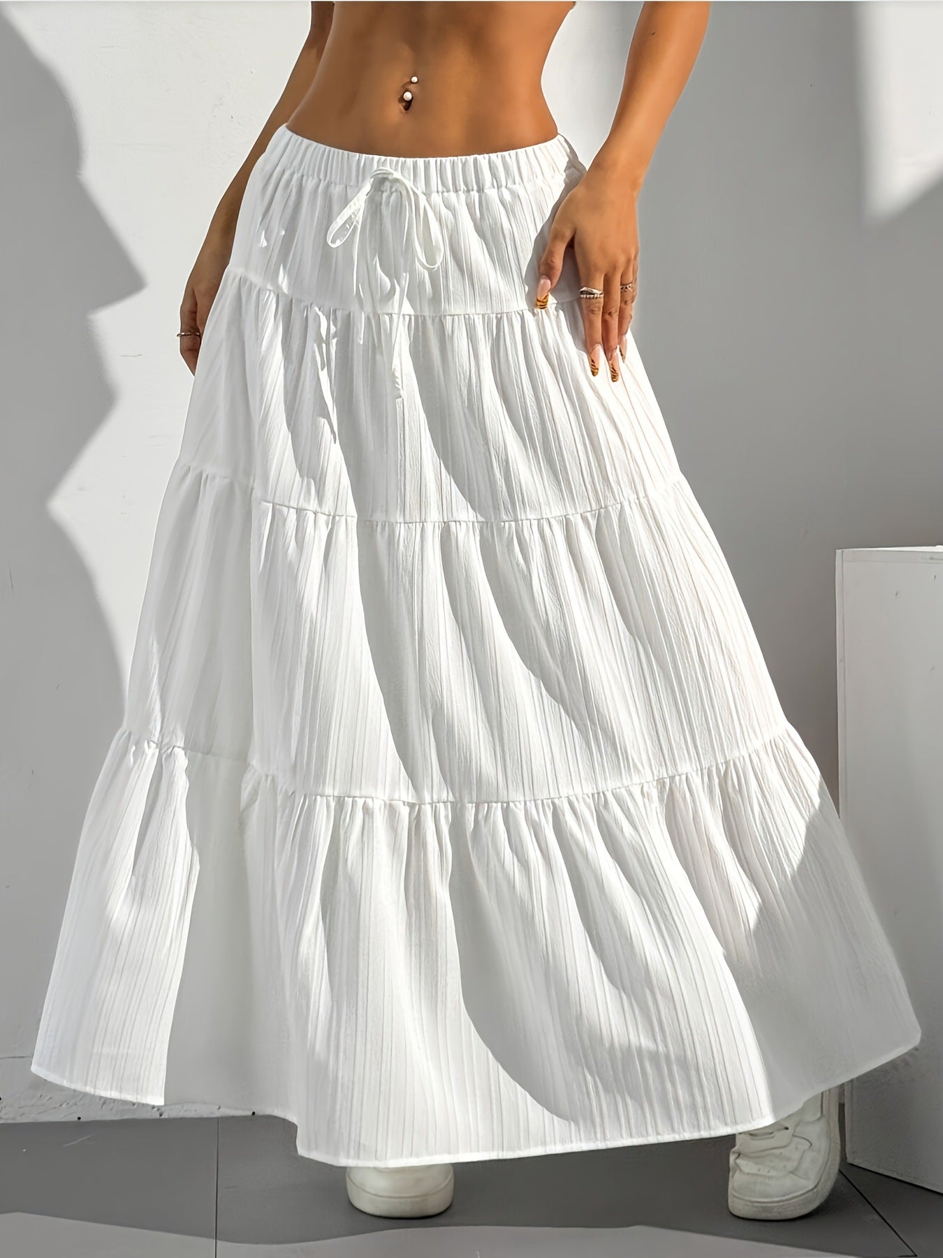 Spring Summer Women Clothing Skirt Lace up Stitching Large Swing Skirt Loose Maxi Dress plus Size Women Clothing