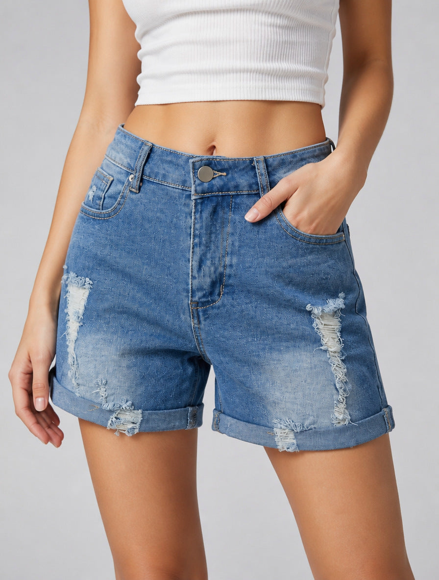 Summer Stretch Sexy Ripped Special Straight Women Denim Shorts