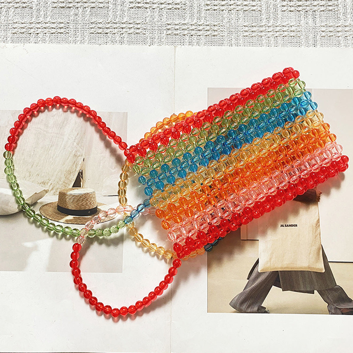 Acrylic Handmade Beaded Weave Bag Simple Dopamine Color Crossbody Bag Women