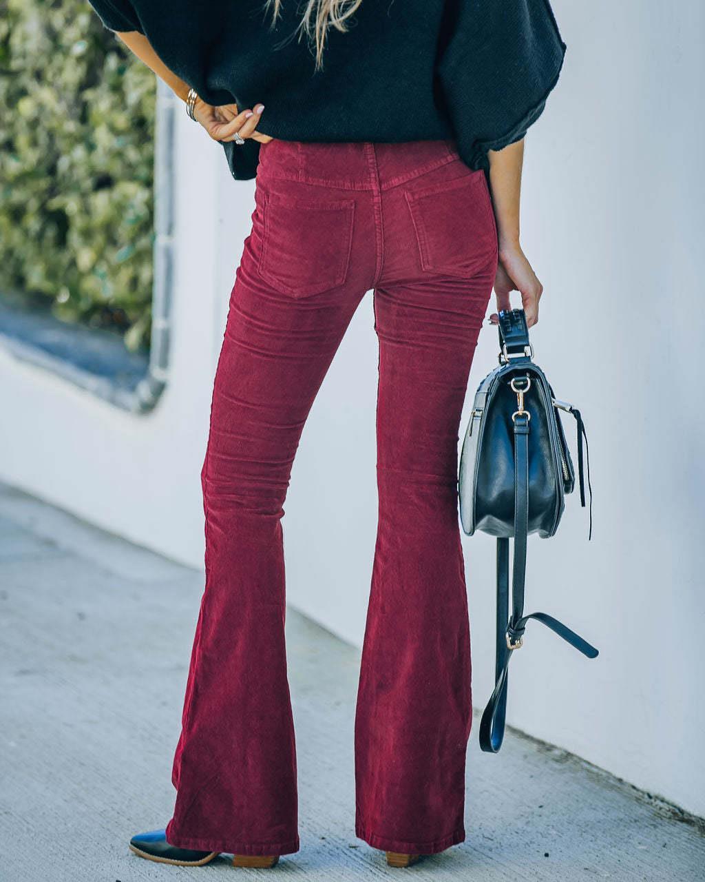 Autumn Winter Women Clothing Solid Color High Waist Slim Fit Micro Flared Pants Corduroy Elastic Waist Casual Pants