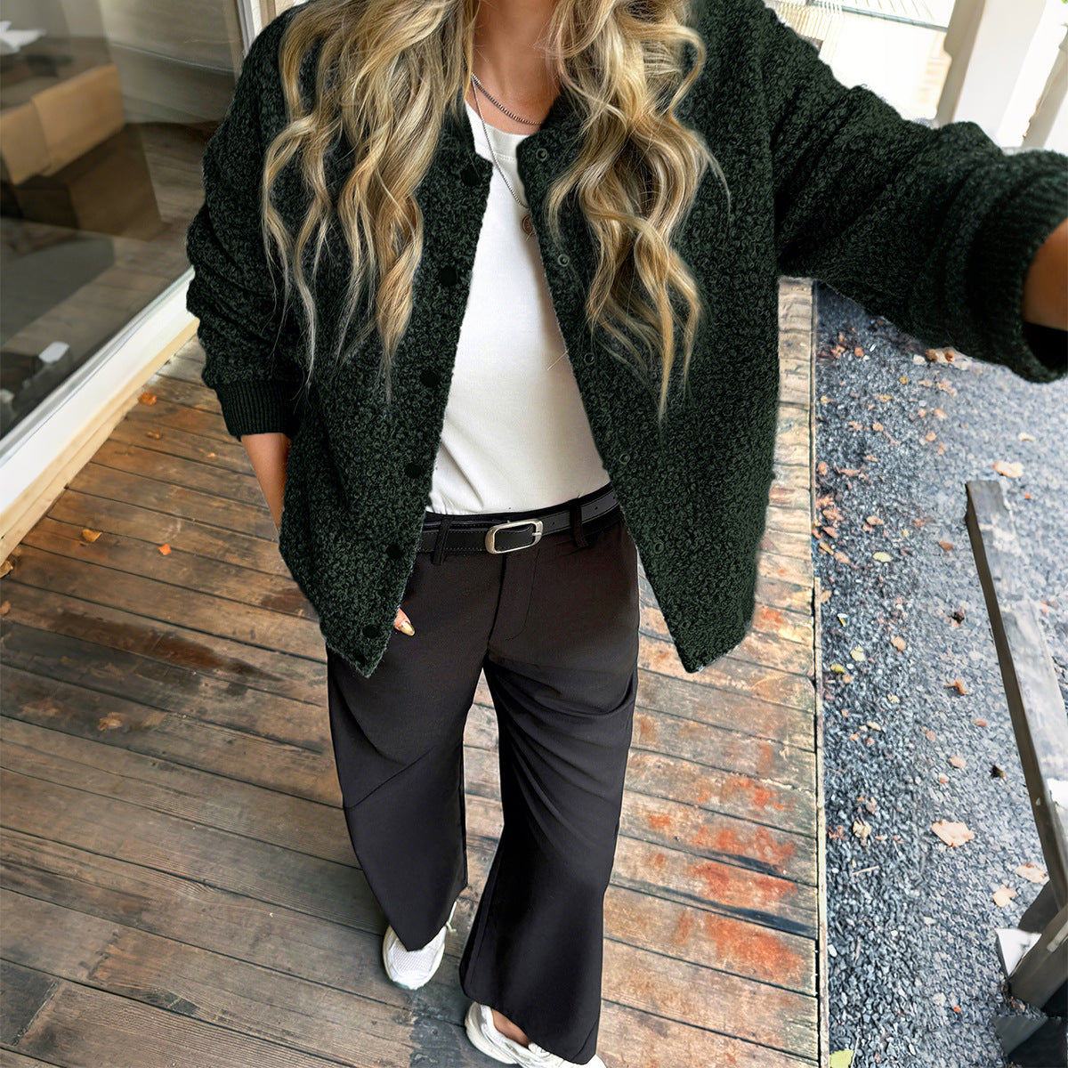 Casual Button Long Sleeved Coat Women Clothing Autumn Winter