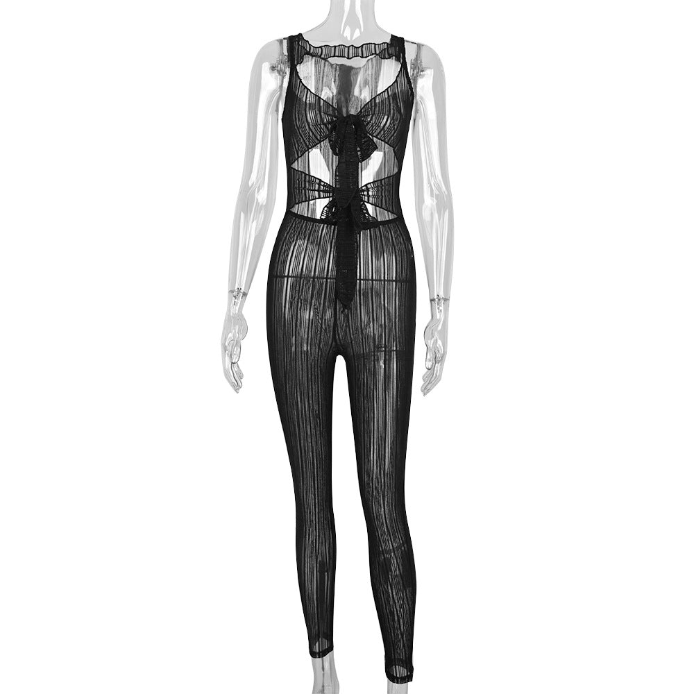 Women Clothing Autumn Lace Hollow Out Cutout out See through Sexy Jumpsuit for Women