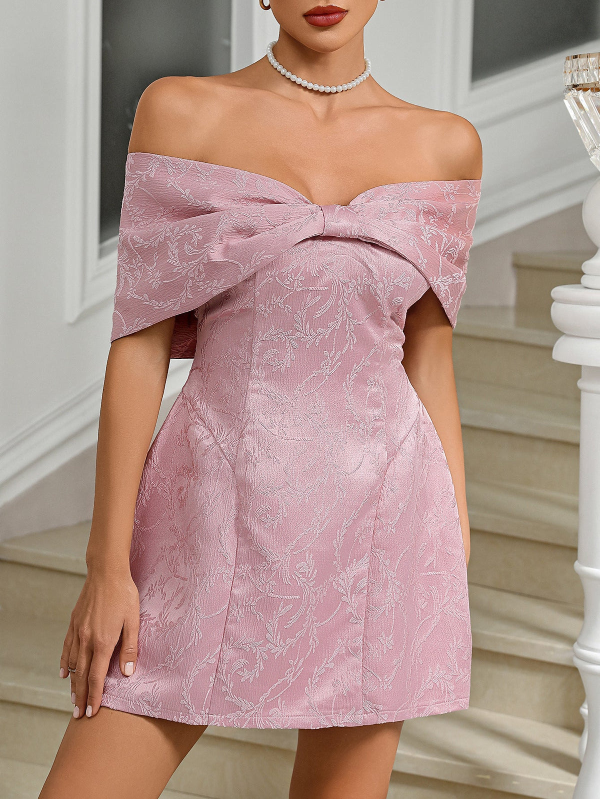 Sexy Backless Embroidered Pink Dress Women Clothing Dress