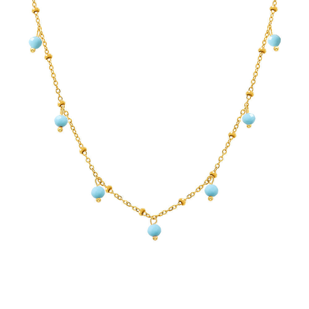 Mioli Natural Stone Handmade Small Bead Clavicle Ultra Fine Necklace Double Layer Twin Plated 18K Real Gold Color Retaining Necklace Women