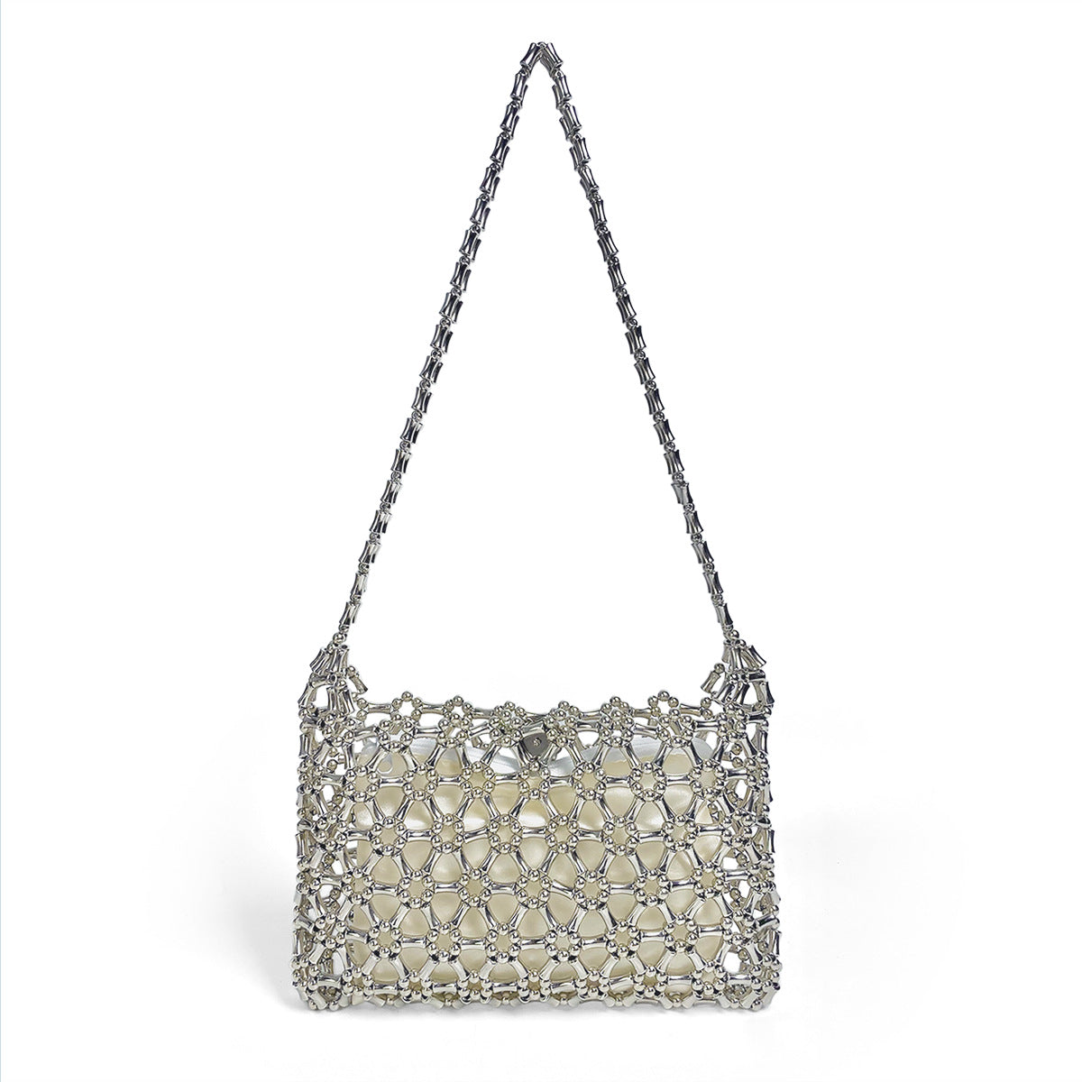 Small Capacity Bamboo Beaded Shoulder Bag Fresh Shiny Handmade Beaded Weaving Hollow Out Cutout Finished Bag
