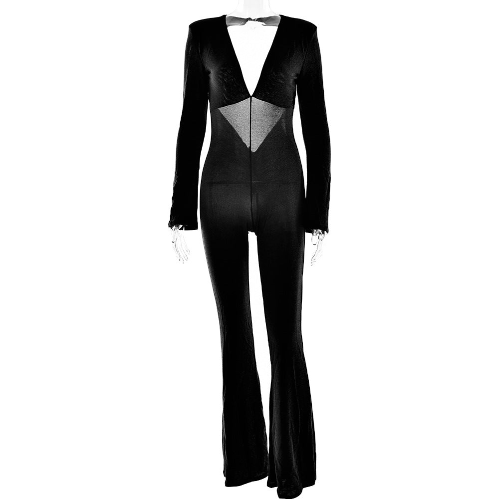 Sexy Backless Sheath Women Jumpsuit Arrival Deep V Plunge neck Slim Fit Jumpsuit