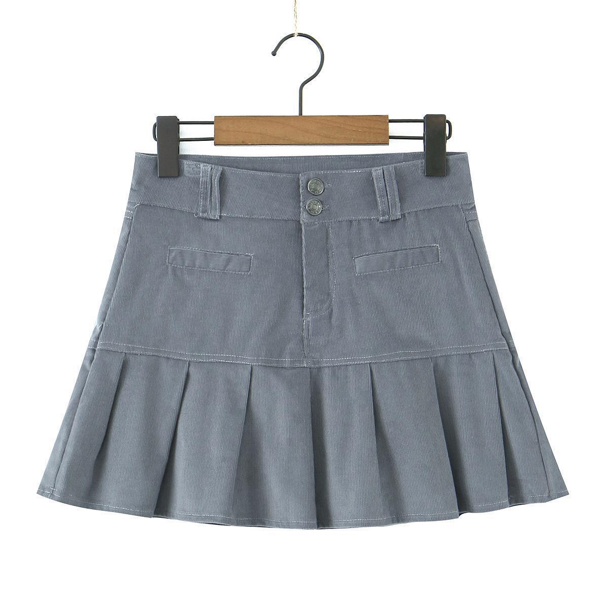Corduroy Skirt for Women Summer Sexy Anti Exposure High Waist Sheath A line Pleated Skirt