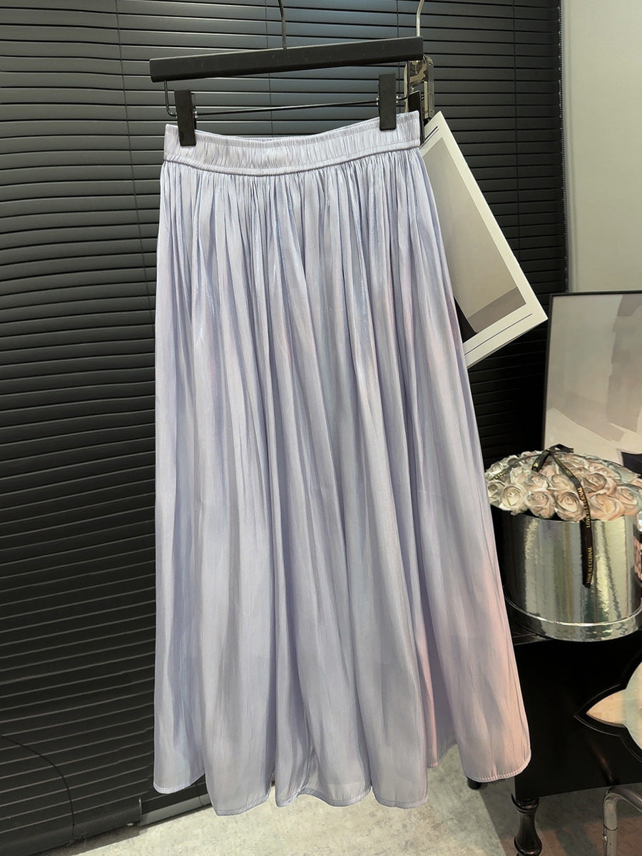 High Grade Glossy Pearlescent Chiffon Pleated Skirt Retro Fashionable Pleated Drooping Slimming High Waist A line Skirt