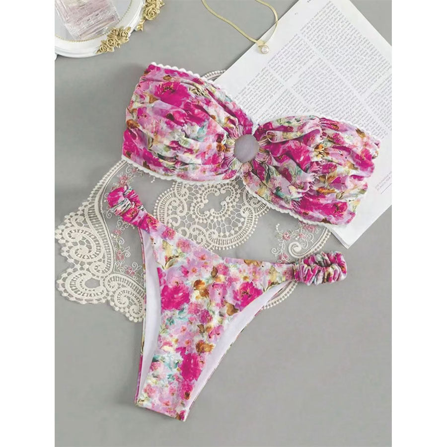 Tube Top Bikini Swimsuit Female Sexy Floral Hot Spring Resort Split Swimsuit