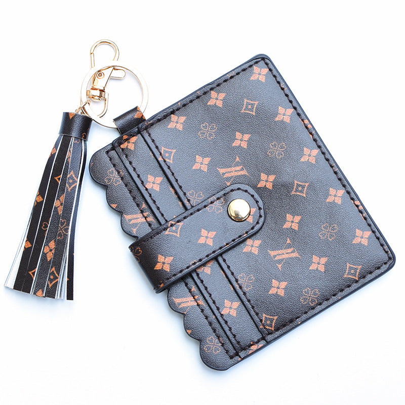 Personalized PU leather printed leopard print women's change bag multi-card ID bag fringed pendant