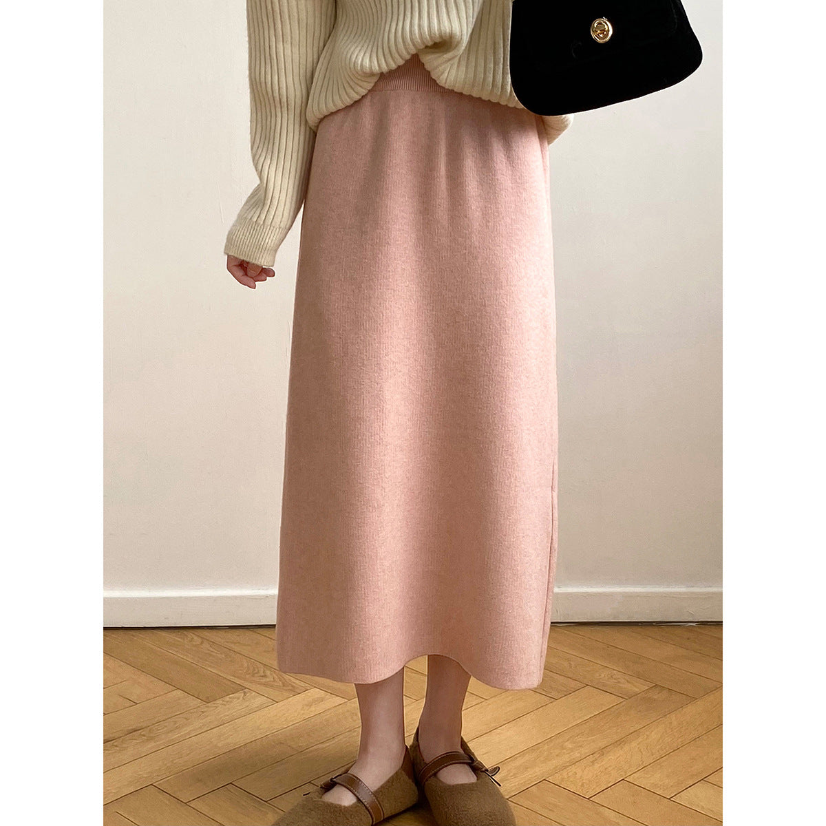 Knitted Skirt for Women Autumn Winter Niche A line High Waist Mid Length Knitted Skirt