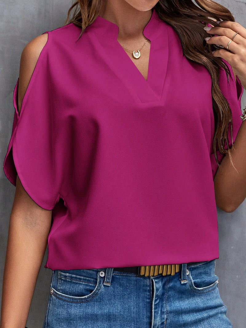 Shopping Women Clothing Summer V neck Graceful Fashionable off the Shoulder Sleeves Women Top