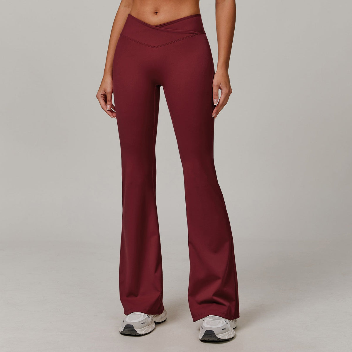Sollinarry Nude Feel Yoga Pants Cross High Waist Running Sports Casual Skinny Bell Bottom Pants Women