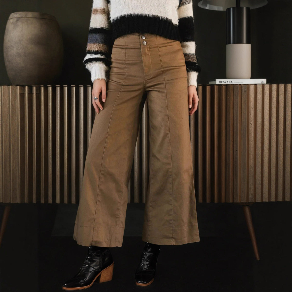 Graceful Cargo Pants Casual Women Wear Autumn Stitching Design Wide Leg Pants