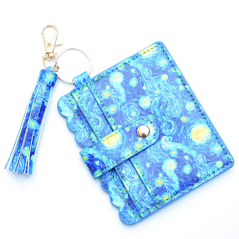 Personalized PU leather printed leopard print women's change bag multi-card ID bag fringed pendant