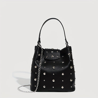 Retro Sexy Rivet Bag Locomotive Tote Bag Trendy Punk Bucket Bag Crossbody Chain Bag
