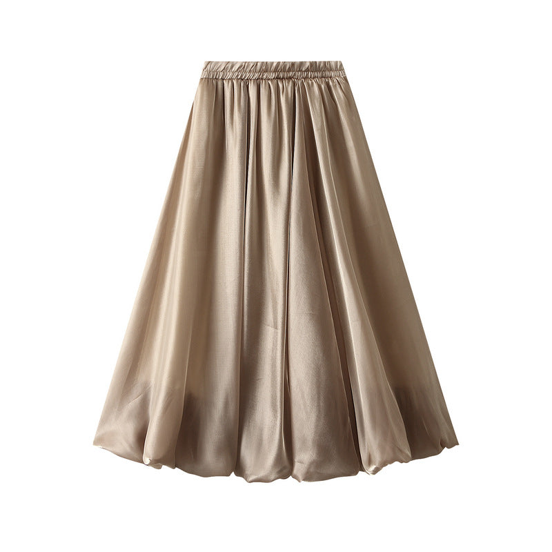 Bright Silk Pearl Bud Skirt Big Hem Skirt Women Gauze Skirt Long Skirt Light Luxury Lantern Umbrella Skirt