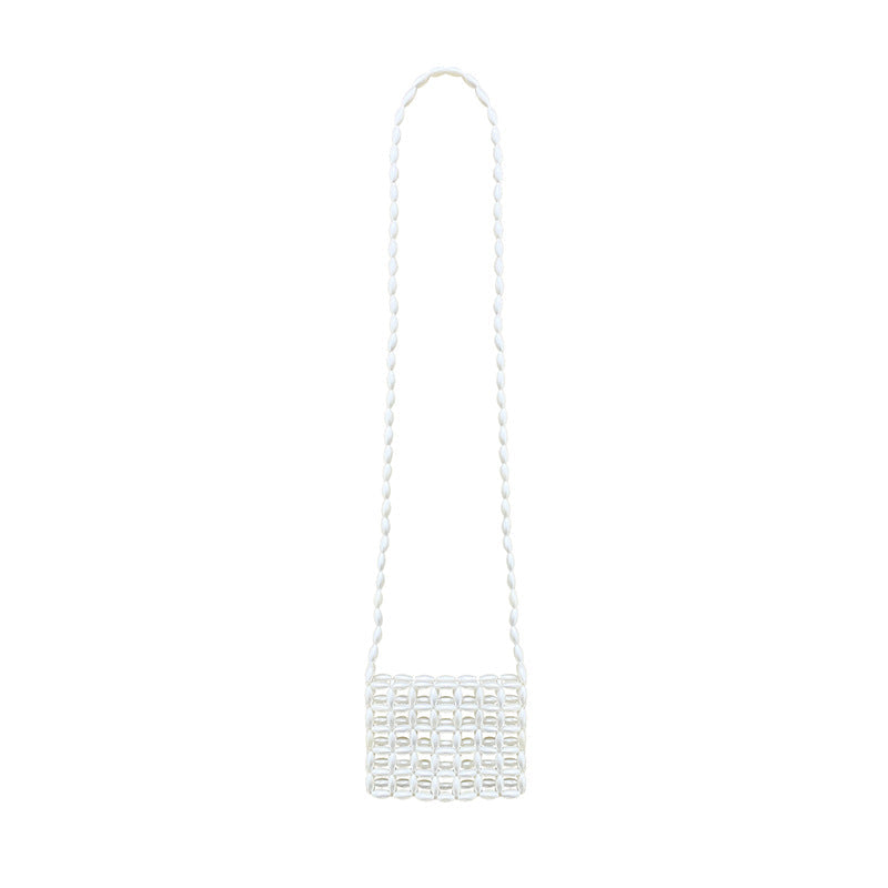 Handmade Beaded Weave Imitation Pearl Hollow Out Cutout Design Portable All Match Casual Messenger Phone Bag Lipstick Pack