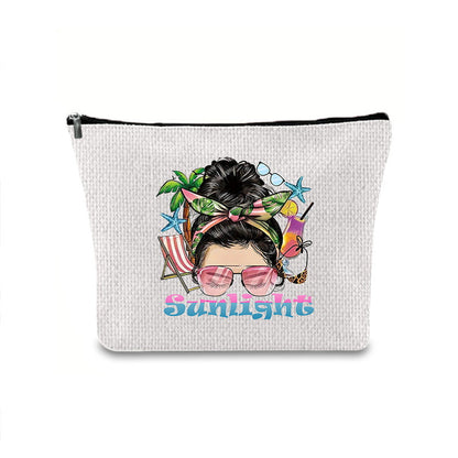 Linen printed cosmetic bag, cosmetic lipstick storage bag, small simple zipper evening clutch bag,