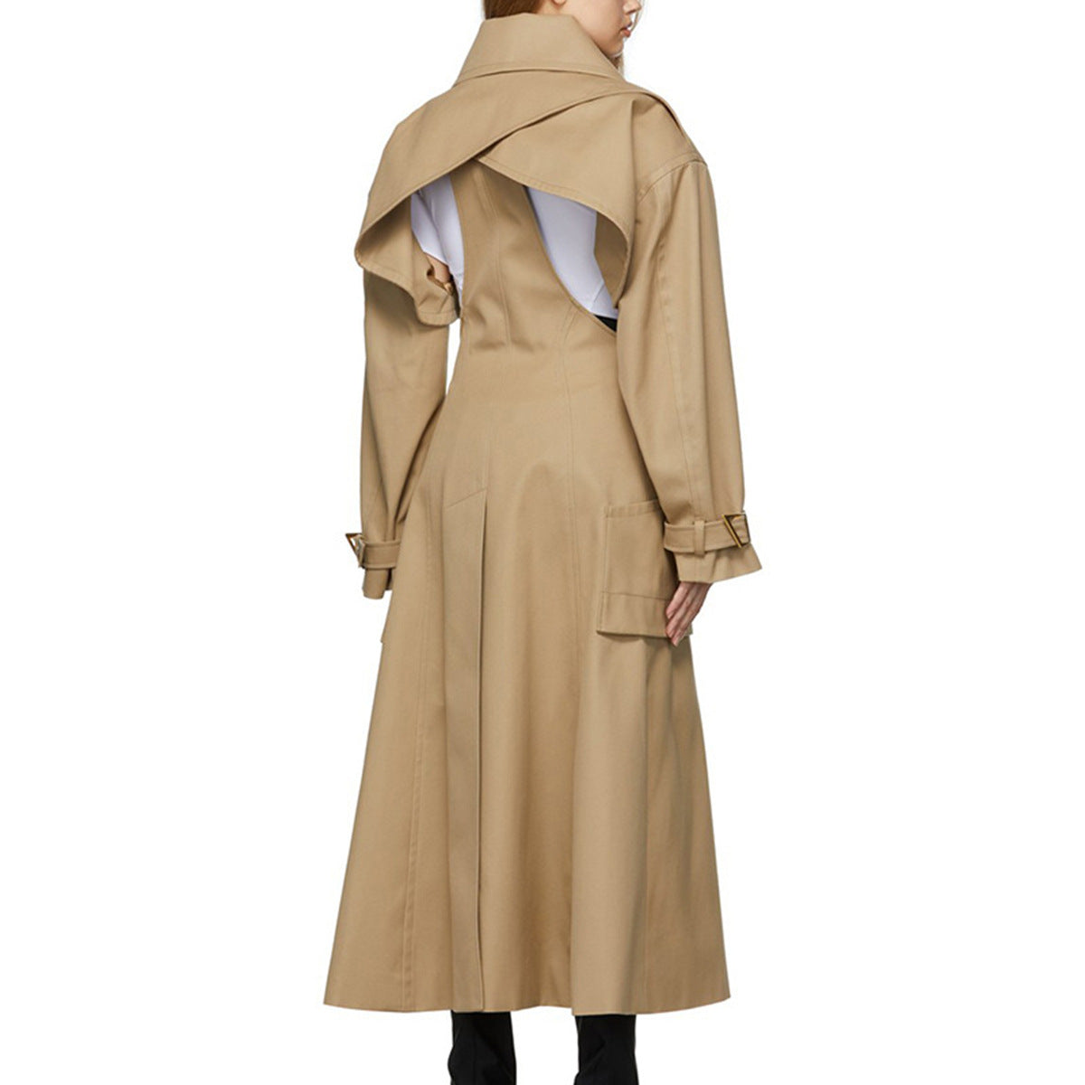 High Grade Long Trench Coat Women Spring Autumn Special Interest Design Deconstructed Hollow Out Cutout long Sleeve Cropped Outfit Lace up Coat