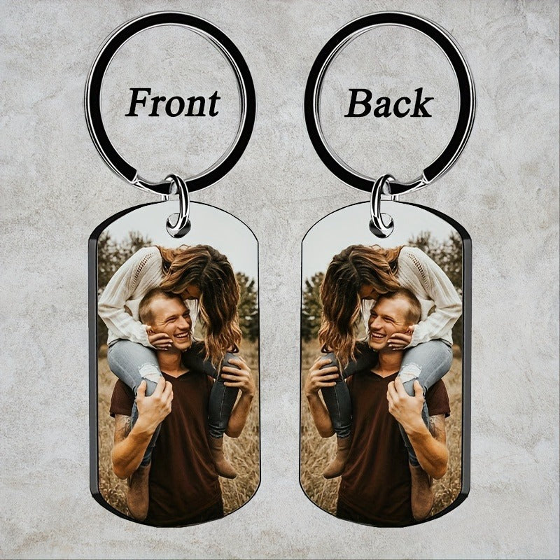 Stainless Steel Necklace Men and Women Personalized Custom Keychain with Pictures - Double Sided Engraving Photo Text Customized Key Chains for Men Boyfriend