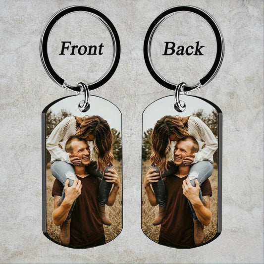 Stainless Steel Necklace Men and Women Personalized Custom Keychain with Pictures - Double Sided Engraving Photo Text Customized Key Chains for Men Boyfriend