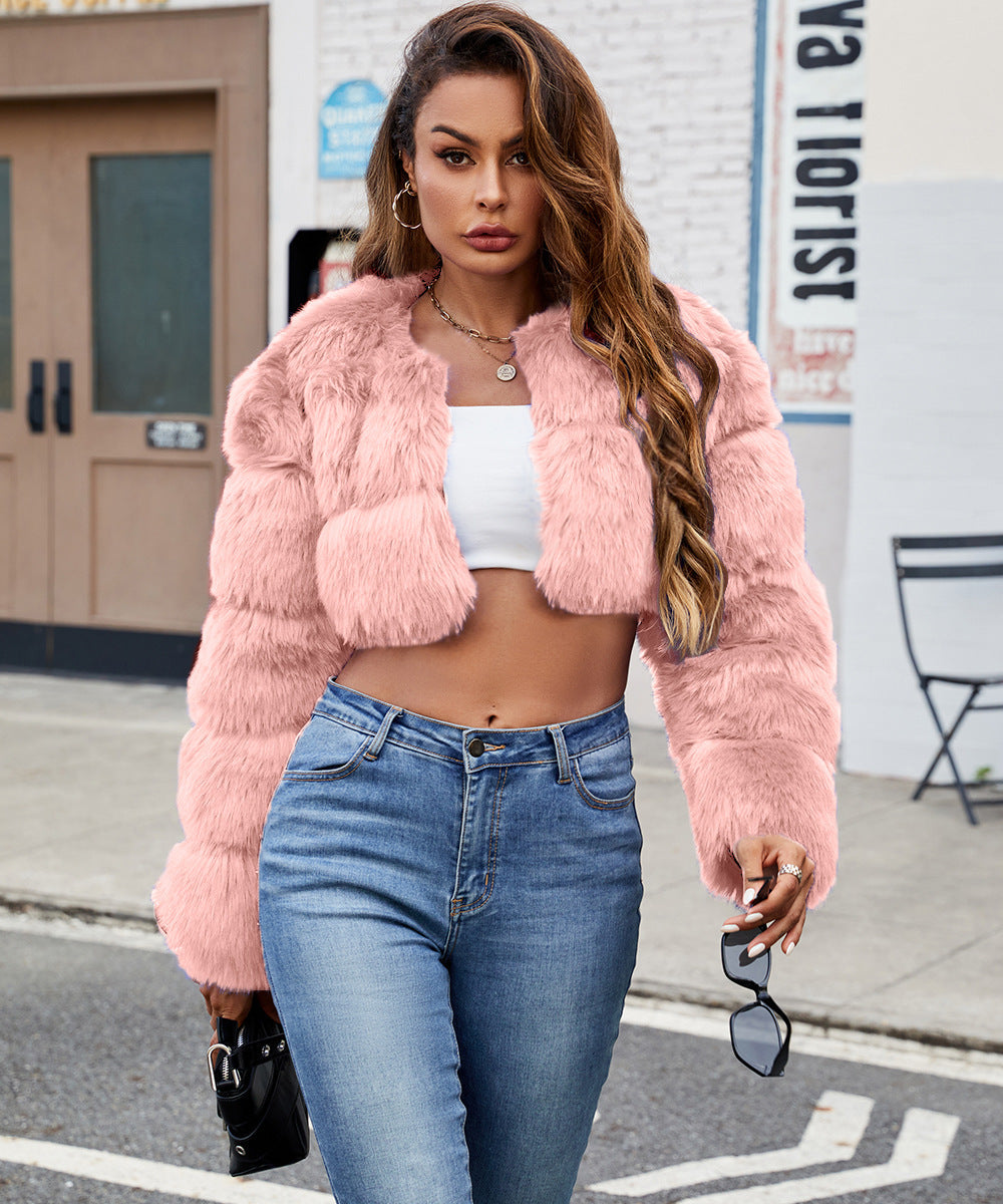 Women Faux Fur Coat Stitching Faux Fur Warm Coat