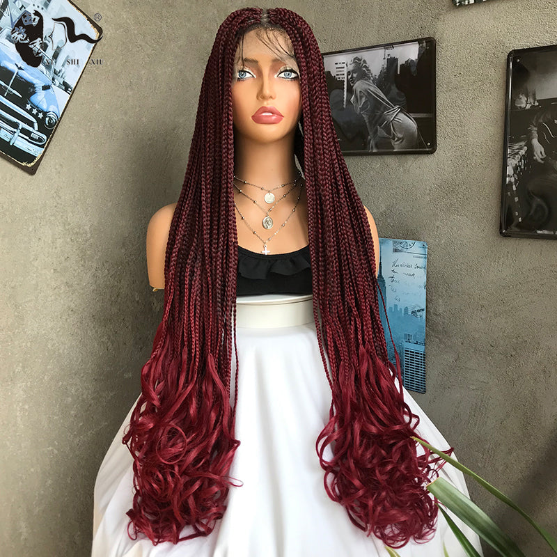 Long Curly Goddess Faux Locs Lace Wig | Three-Strand Braids