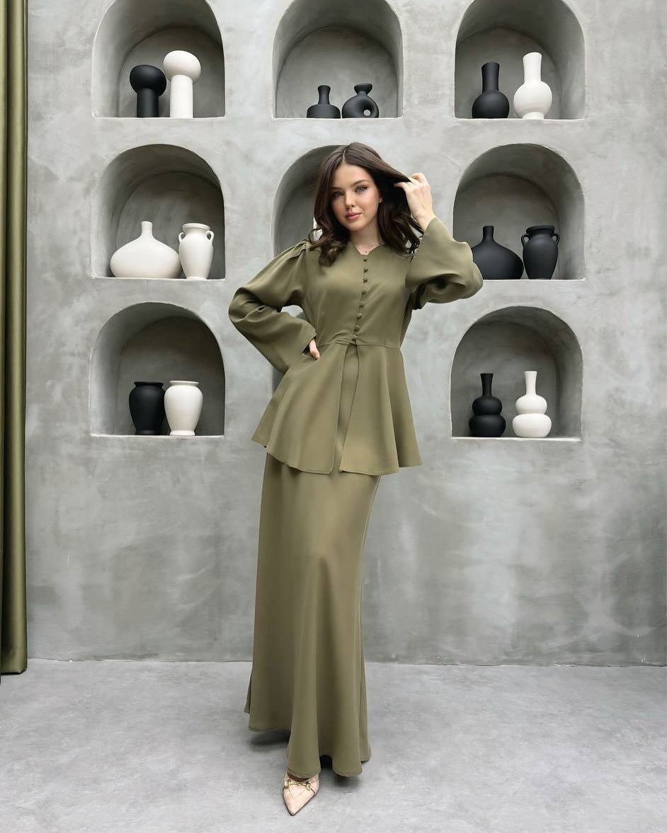 Women Clothing Elegant Graceful Cardigan Top Solid Color Socialite Dress Two Piece Sets