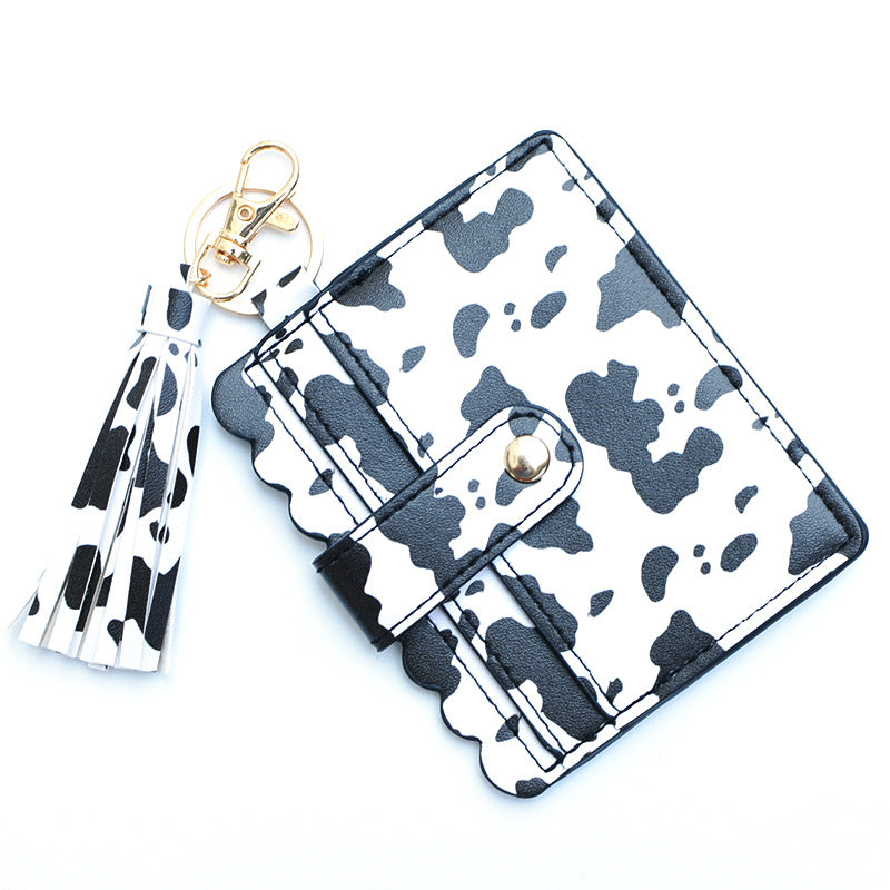 Personalized PU leather printed leopard print women's change bag multi-card ID bag fringed pendant