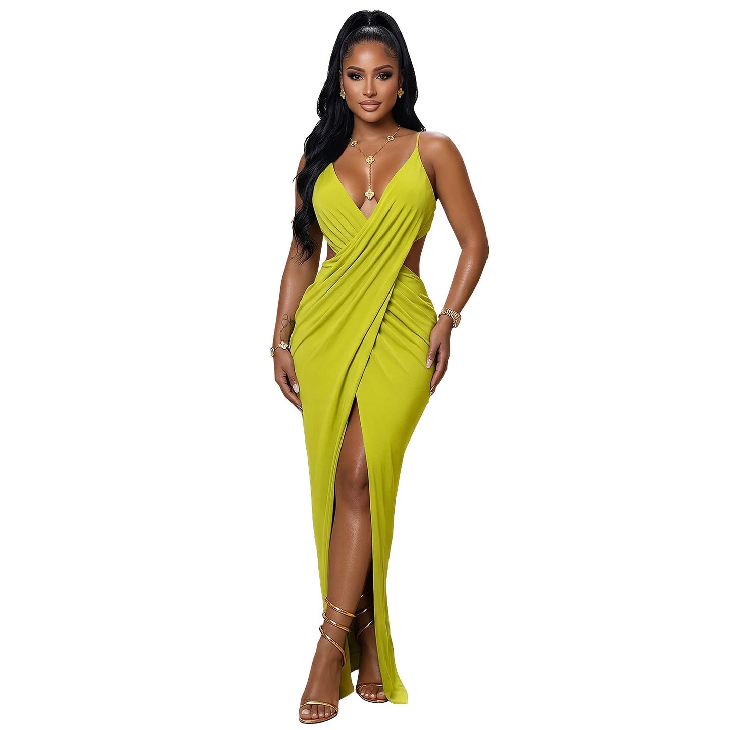 Women Clothing Camisole V neck Cross Hollow Out Cutout Slit Formal Dress Cocktail Sheath Dress