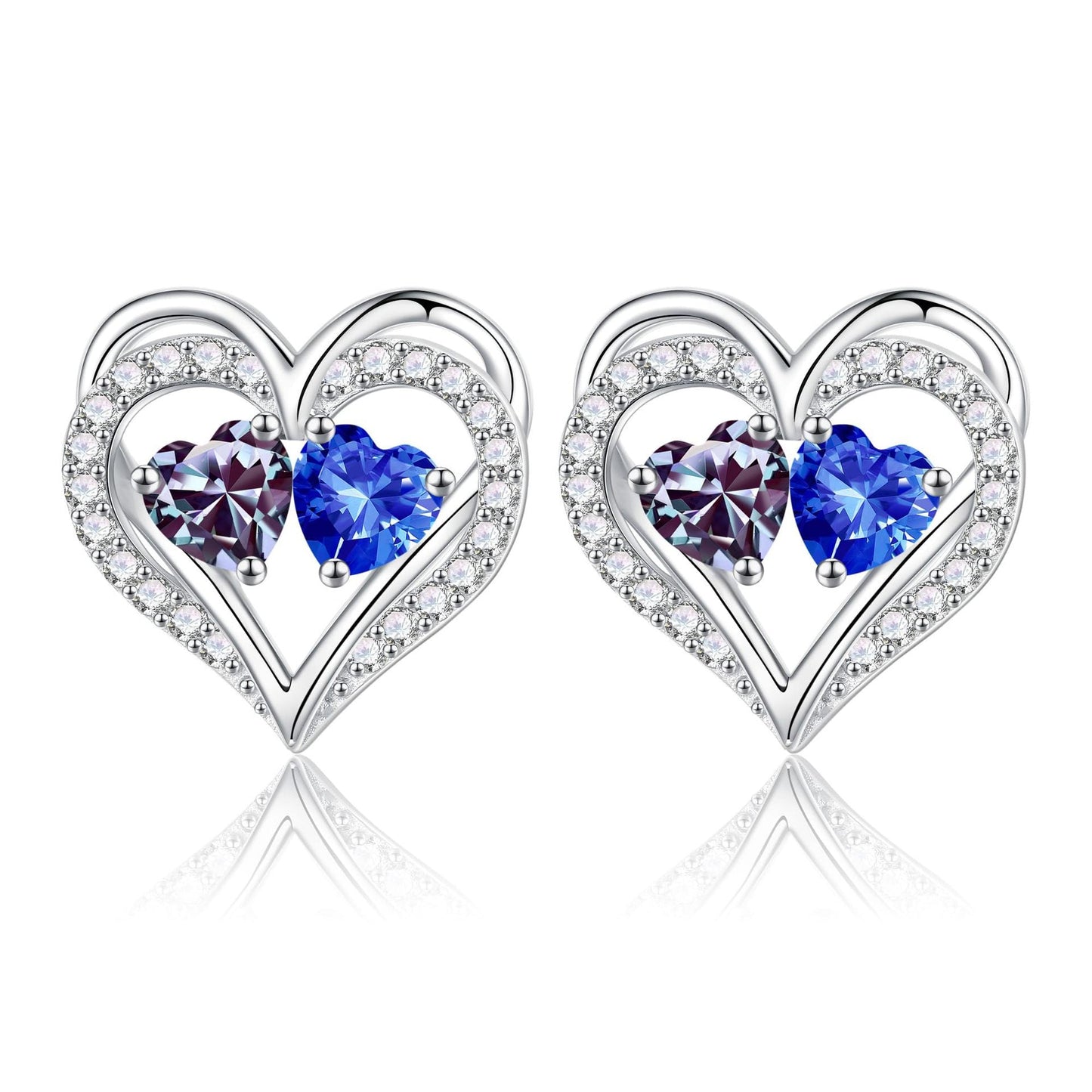 Sterling Silver Birthstone Heart Earrings
