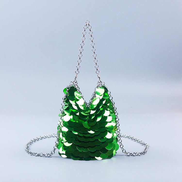 Shiny Buling Metal Scale Sequin Bag Hand Woven Cocktail Sequ Mobile Phone Bag Women Corssbody Bag