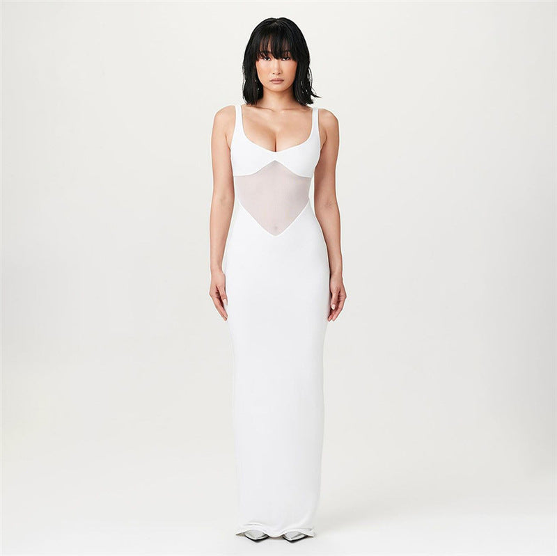 Summer Sexy Low Cut See through Slim Fit Slimming Spaghetti Straps Dress