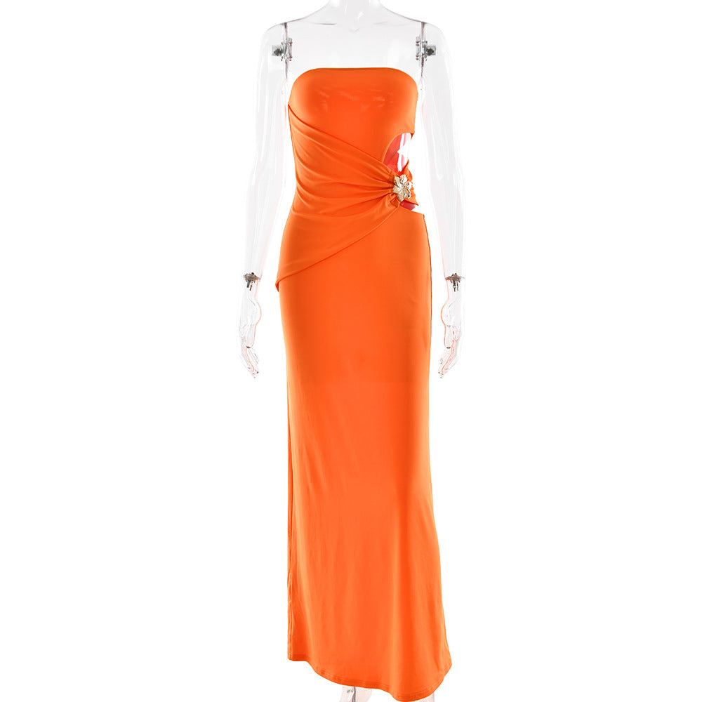 Summer Tube Top Women Dress Sexy Sexy Side Waist Hollow Out Cutout Sheath Dress