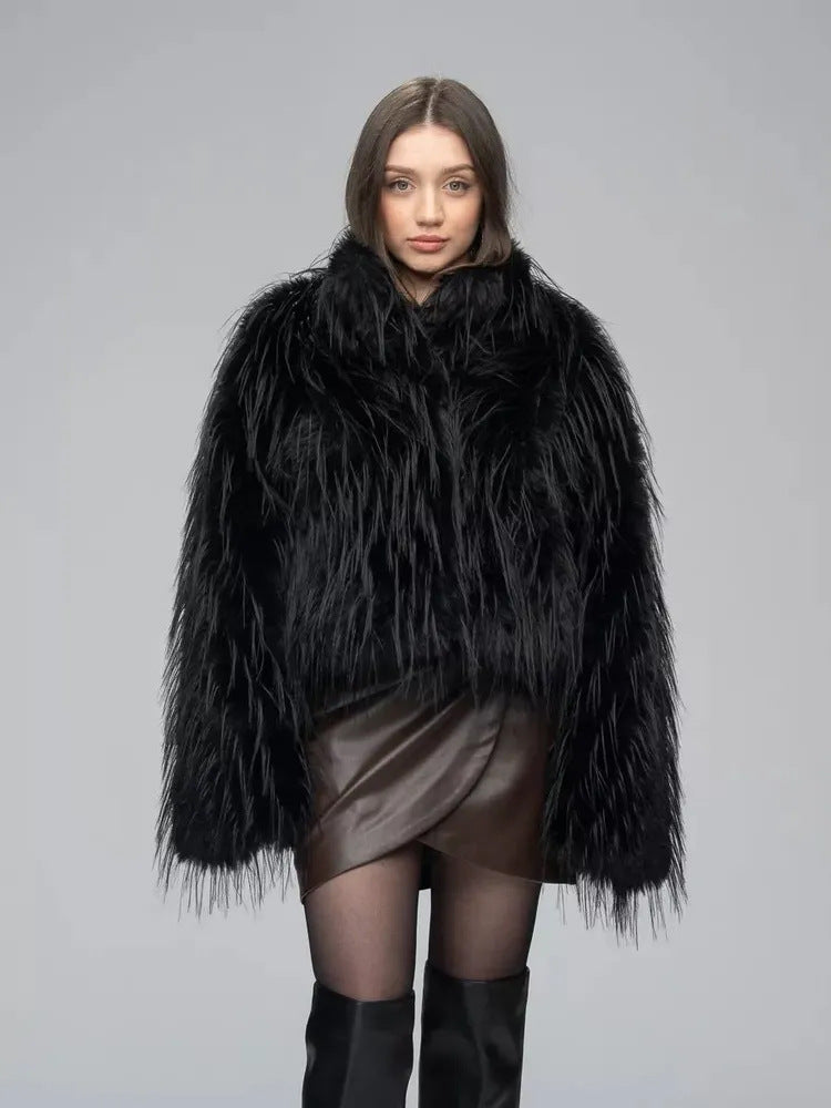 Thick Plush Warm Faux Fur Women Coat Artificial Fur Two Color Women Clothing