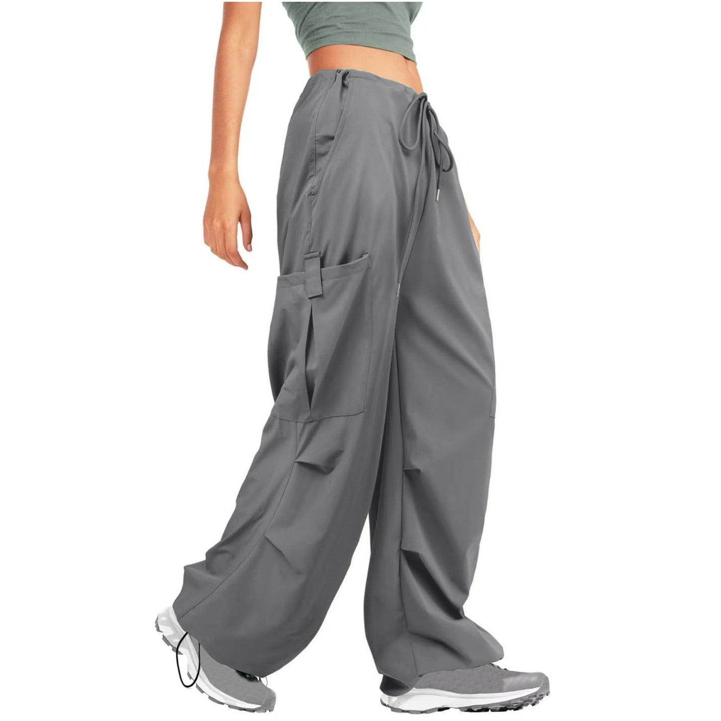 Women Clothing Solid Color Drawstring Casual Loose Sports Overalls