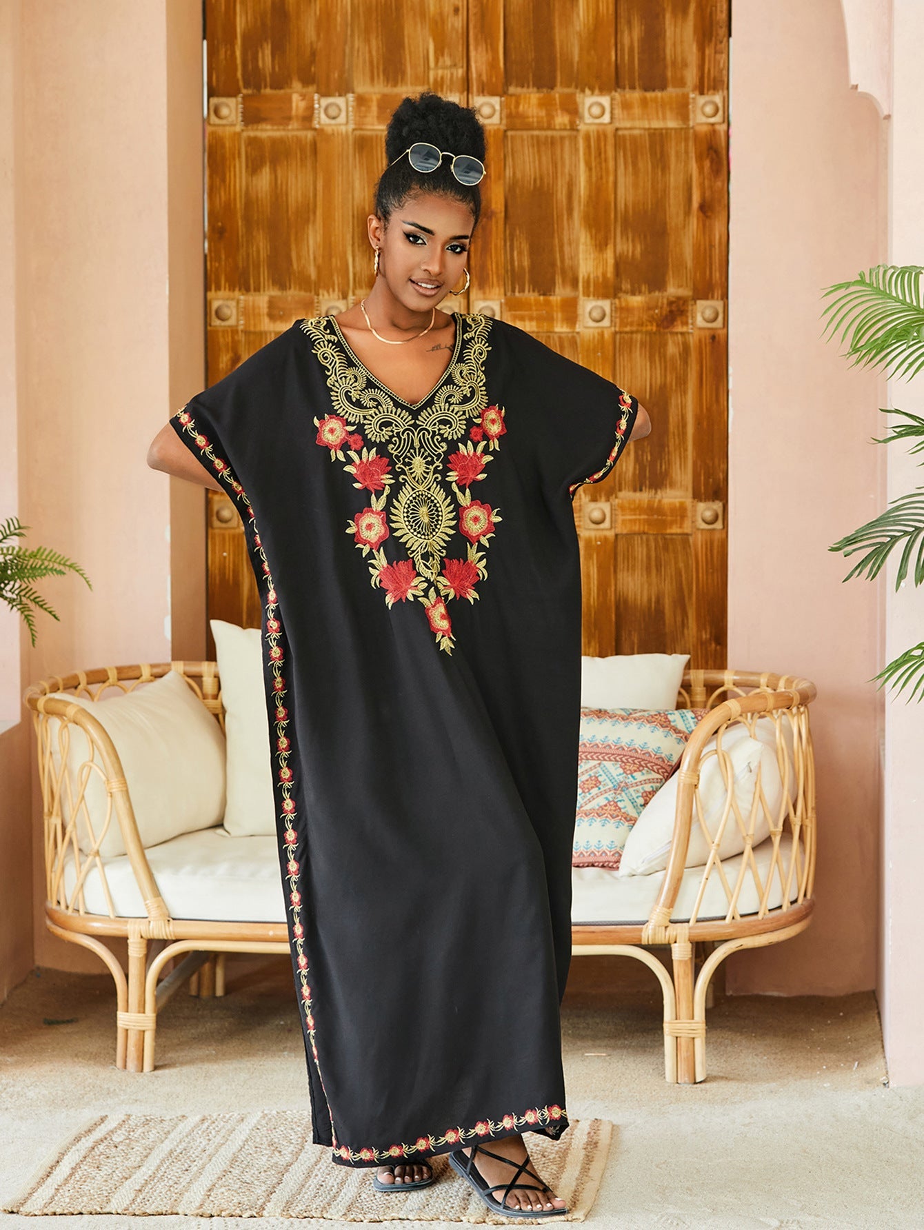 Artificial Cotton Embroidered Dress Beach Blouse Robe Seaside Holiday Dress Swimsuit with Sun Protection Clothing for Women