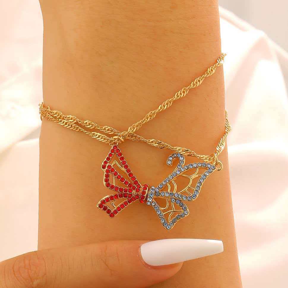 Butterfly Necklace & Bracelet Best Friend BFF Color Zircon Asymmetric Magnetic Jewelry