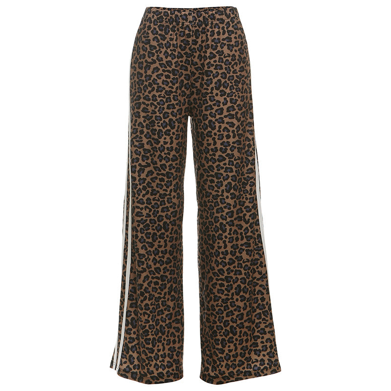 Autumn Winter Women Clothing Personality Leopard Print High Waist Loose All Match Casual Wide Leg Trousers
