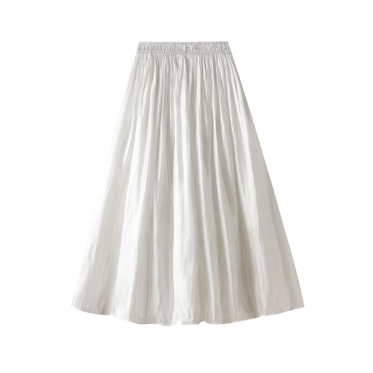 High Waist Slimming Large Hem Solid Color Fresh Pleated Midi Skirt for Women